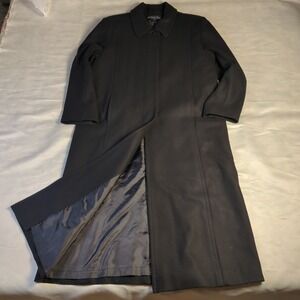 Vintage Herman Kay Trench Coat Women's 16 Black Wool Blend